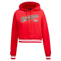 Red New Orleans Pelicans Pro Standard Women's Script Tail Cropped Pullover Hoodie | NBA