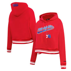Red Philadelphia 76ers Pro Standard Women's Script Tail Cropped Pullover Hoodie | NBA