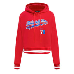 Red Philadelphia 76ers Pro Standard Women's Script Tail Cropped Pullover Hoodie | NBA