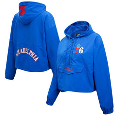 Royal Philadelphia 76ers Pro Standard Classic Wind Woven Cropped Half-Zip Jacket | NBA