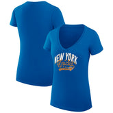 Blue New York Knicks G-III 4Her by Carl Banks Women's Super-Slim Fit Lightweight Filigree Logo V-Neck T-Shirt | NBA