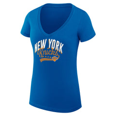 Blue New York Knicks G-III 4Her by Carl Banks Women's Super-Slim Fit Lightweight Filigree Logo V-Neck T-Shirt | NBA