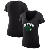 Black Boston Celtics G-III 4Her by Carl Banks Women's Super-Slim Fit Lightweight Filigree Logo V-Neck T-Shirt | NBA