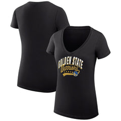 Black Golden State Warriors G-III 4Her by Carl Banks Women's Super-Slim Fit Lightweight Filigree Logo V-Neck T-Shirt sale | NBA
