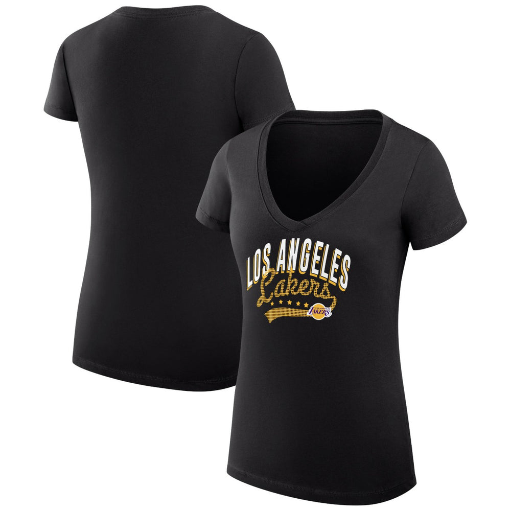Black Los Angeles Lakers G-III 4Her by Carl Banks Women's Super-Slim Fit Lightweight Filigree Logo V-Neck T-Shirt | NBA