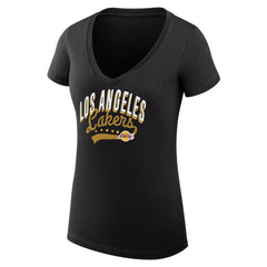 Black Los Angeles Lakers G-III 4Her by Carl Banks Women's Super-Slim Fit Lightweight Filigree Logo V-Neck T-Shirt | NBA