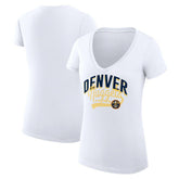 White Denver Nuggets G-III 4Her by Carl Banks Women's Super-Slim Fit Lightweight Filigree Logo V-Neck T-Shirt sale | NBA