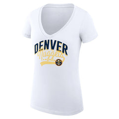 White Denver Nuggets G-III 4Her by Carl Banks Women's Super-Slim Fit Lightweight Filigree Logo V-Neck T-Shirt sale | NBA