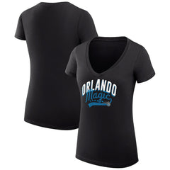 Black Orlando Magic G-III 4Her by Carl Banks Women's Super-Slim Fit Lightweight Filigree Logo V-Neck T-Shirt | NBA