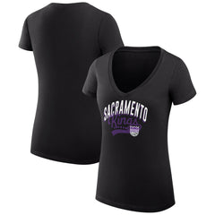 Black Sacramento Kings G-III 4Her by Carl Banks Women's Super-Slim Fit Lightweight Filigree Logo V-Neck T-Shirt | NBA
