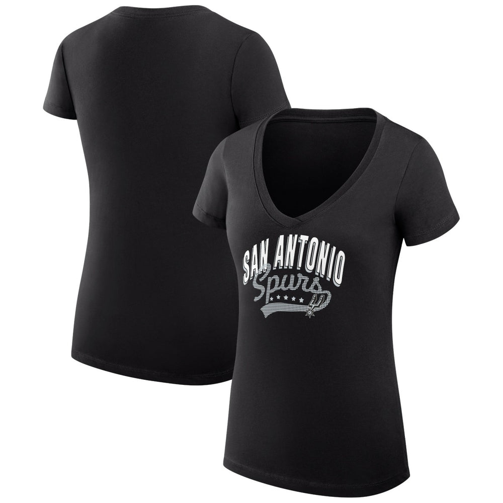 Black San Antonio Spurs G-III 4Her by Carl Banks Women's Super-Slim Fit Lightweight Filigree Logo V-Neck T-Shirt | NBA