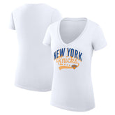 New York Knicks G-III 4Her by Carl Banks Women's Super-Slim Fit Lightweight Filigree Logo V-Neck T-Shirt - White sale | NBA