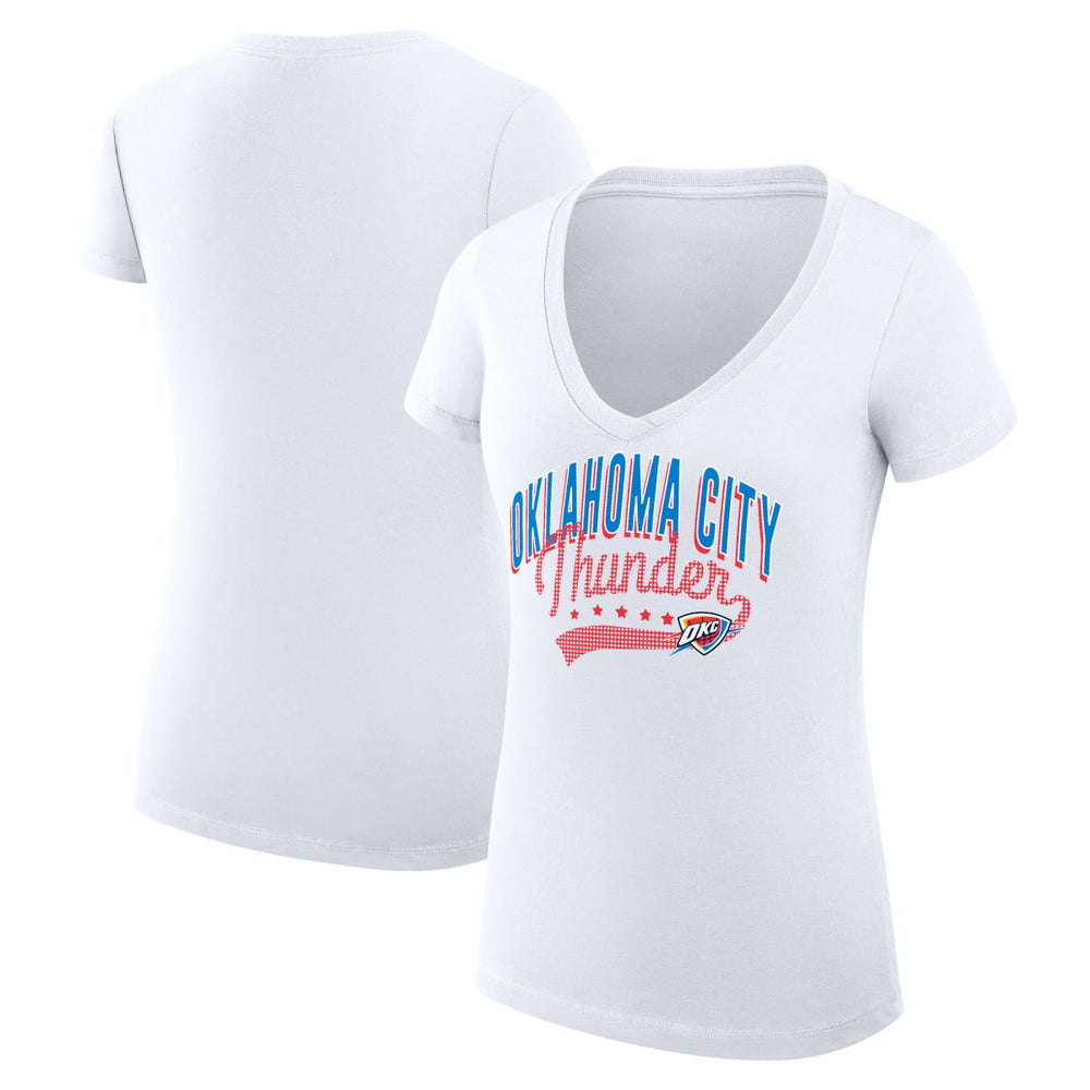 Oklahoma City Thunder G-III 4Her by Carl Banks Women's Super-Slim Fit Lightweight Filigree Logo V-Neck T-Shirt - White sale | NBA