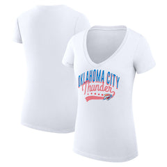 Oklahoma City Thunder G-III 4Her by Carl Banks Women's Super-Slim Fit Lightweight Filigree Logo V-Neck T-Shirt - White sale | NBA