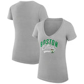Heather Gray Boston Celtics G-III 4Her by Carl Banks Women's Super-Slim Fit Lightweight Filigree Logo V-Neck T-Shirt | NBA