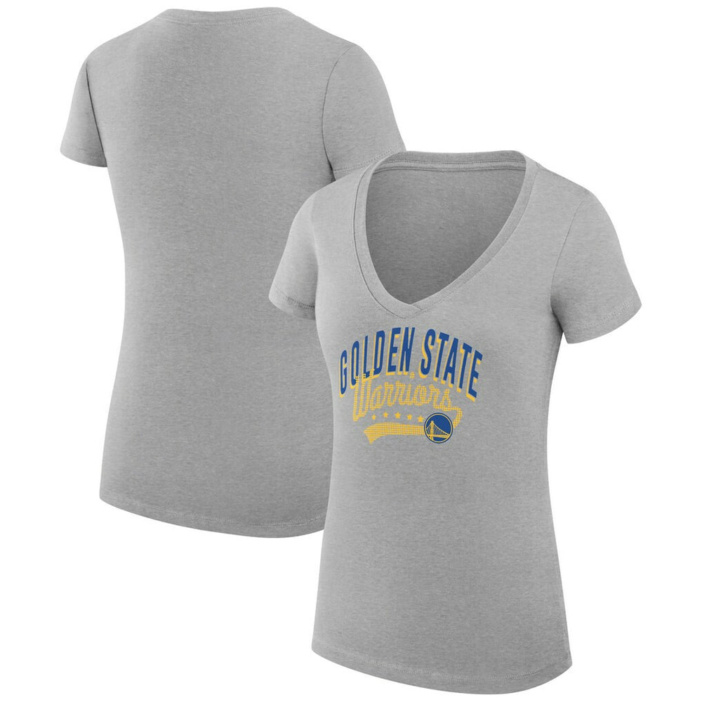 Heather Gray Golden State Warriors G-III 4Her by Carl Banks Women's Super-Slim Fit Lightweight Filigree Logo V-Neck T-Shirt sale | NBA