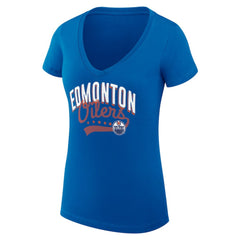 Edmonton Oilers G-III 4Her by Carl Banks Women's Super-Slim Fit Lightweight Filigree Logo V-Neck T-Shirt – Royal - NHL T-shirts