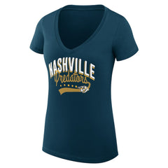 Nashville Predators G-III 4Her by Carl Banks Women's Super-Slim Fit Lightweight Filigree Logo V-Neck T-Shirt – Navy - NHL T-shirts