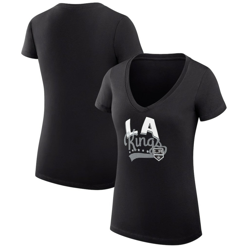 Los Angeles Kings G-III 4Her by Carl Banks Women's Super-Slim Fit Lightweight Filigree Logo V-Neck T-Shirt – Black - NHL T-shirts