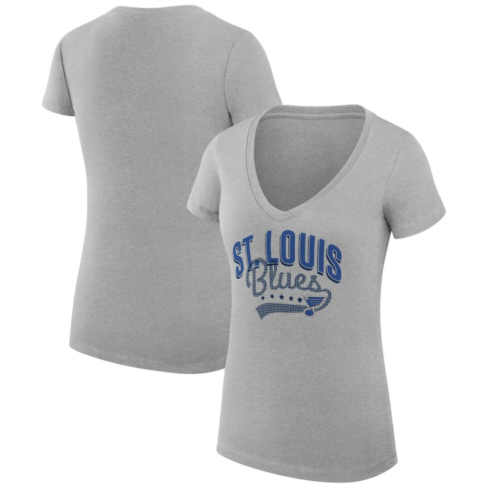 St. Louis Blues G-III 4Her by Carl Banks Women's Super-Slim Fit Lightweight Filigree Logo V-Neck T-Shirt – Gray - NHL T-shirts