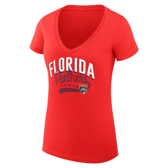 Florida Panthers G-III 4Her by Carl Banks Women's Super-Slim Fit Lightweight Filigree Logo V-Neck T-Shirt – Red - NHL T-shirts