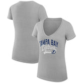 Tampa Bay Lightning G-III 4Her by Carl Banks Women's Super-Slim Fit Lightweight Filigree Logo V-Neck T-Shirt – Gray - NHL T-shirts