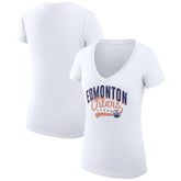 Edmonton Oilers G-III 4Her by Carl Banks Women's Super-Slim Fit Lightweight Filigree Logo V-Neck T-Shirt – White - NHL T-shirts