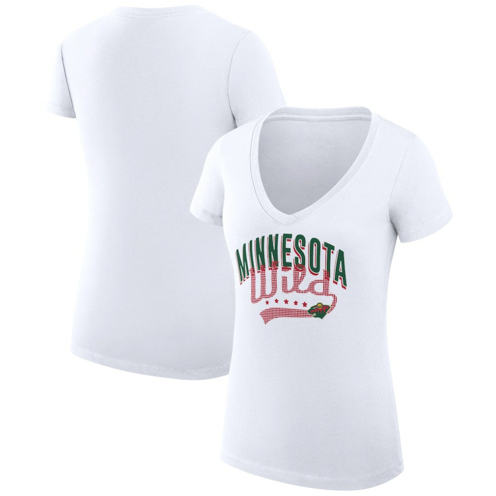 Minnesota Wild G-III 4Her by Carl Banks Women's Super-Slim Fit Lightweight Filigree Logo V-Neck T-Shirt – White - NHL T-shirts
