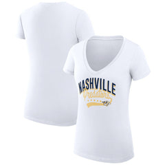 Nashville Predators G-III 4Her by Carl Banks Women's Super-Slim Fit Lightweight Filigree Logo V-Neck T-Shirt – White - NHL T-shirts