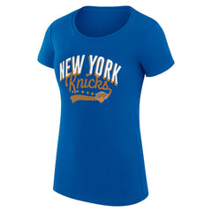 New York Knicks G-III 4Her by Carl Banks Women's Super-Slim Fit Lightweight Filigree Logo T-Shirt - Blue discount | NBA