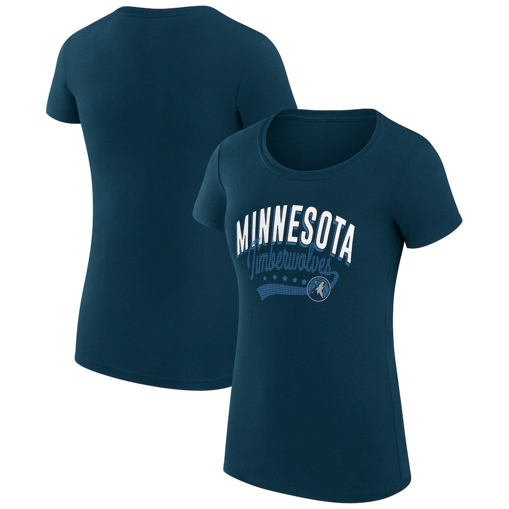Minnesota Timberwolves G-III 4Her by Carl Banks Women's Super-Slim Fit Lightweight Filigree Logo T-Shirt - Navy on sale | NBA