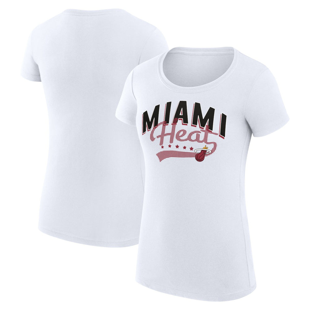 Miami Heat G-III 4Her by Carl Banks Women's Super-Slim Fit Lightweight Filigree Logo T-Shirt - White shop | NBA