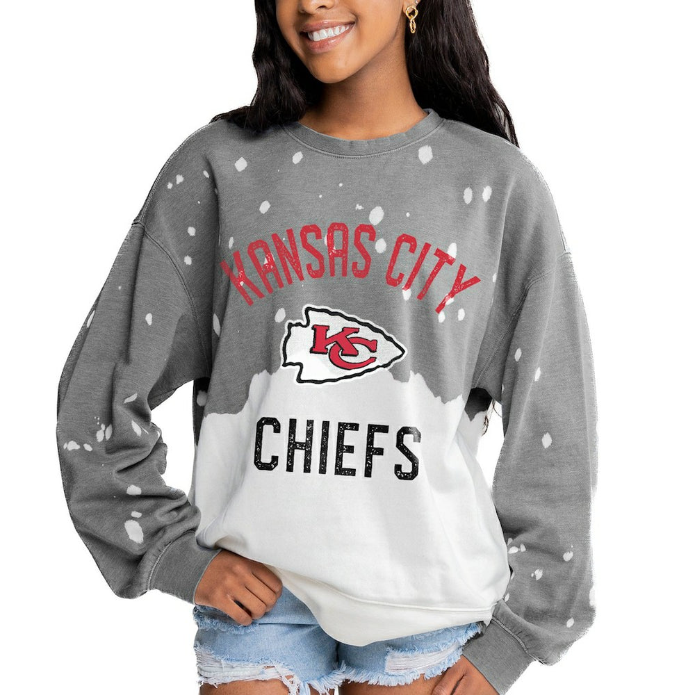 Kansas City Chiefs Gameday Couture Women's Oversized Coin Toss Faded French Terry Tri-Blend Pullover Sweatshirt | NFL Hot