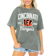 Cincinnati Bengals Gameday Couture Women's Tackle Titan Boyfriend Washed T-Shirt | NFL Discount