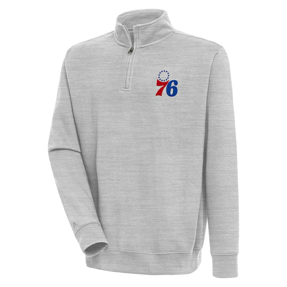 Heather Gray Philadelphia 76ers Antigua Victory Quarter-Zip Pullover Top | NBA