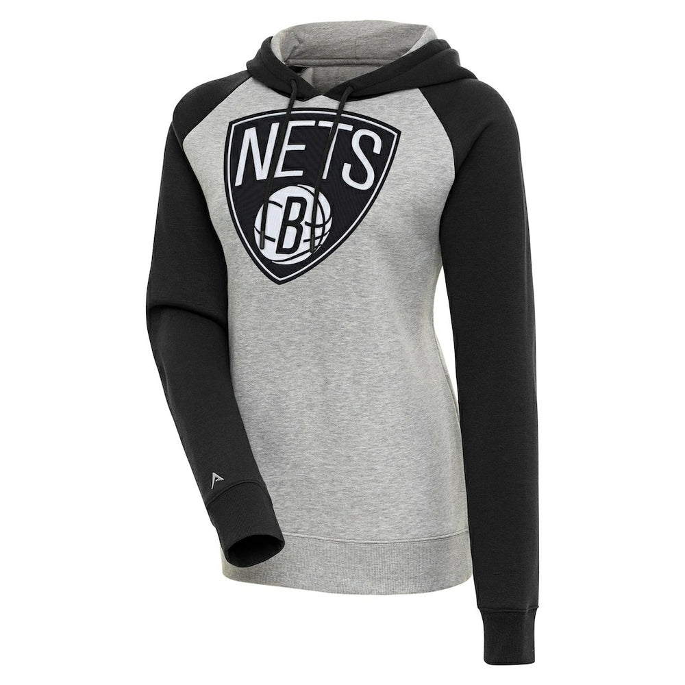 Heather Gray/Black Brooklyn Nets Antigua Women's Victory Raglan Sleeve Pullover Hoodie | NBA