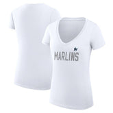 Miami Marlins G-III 4Her by Carl Banks Women's Super-Slim Fit Lightweight Dot Print V-Neck T-Shirt - MLB T-shirts
