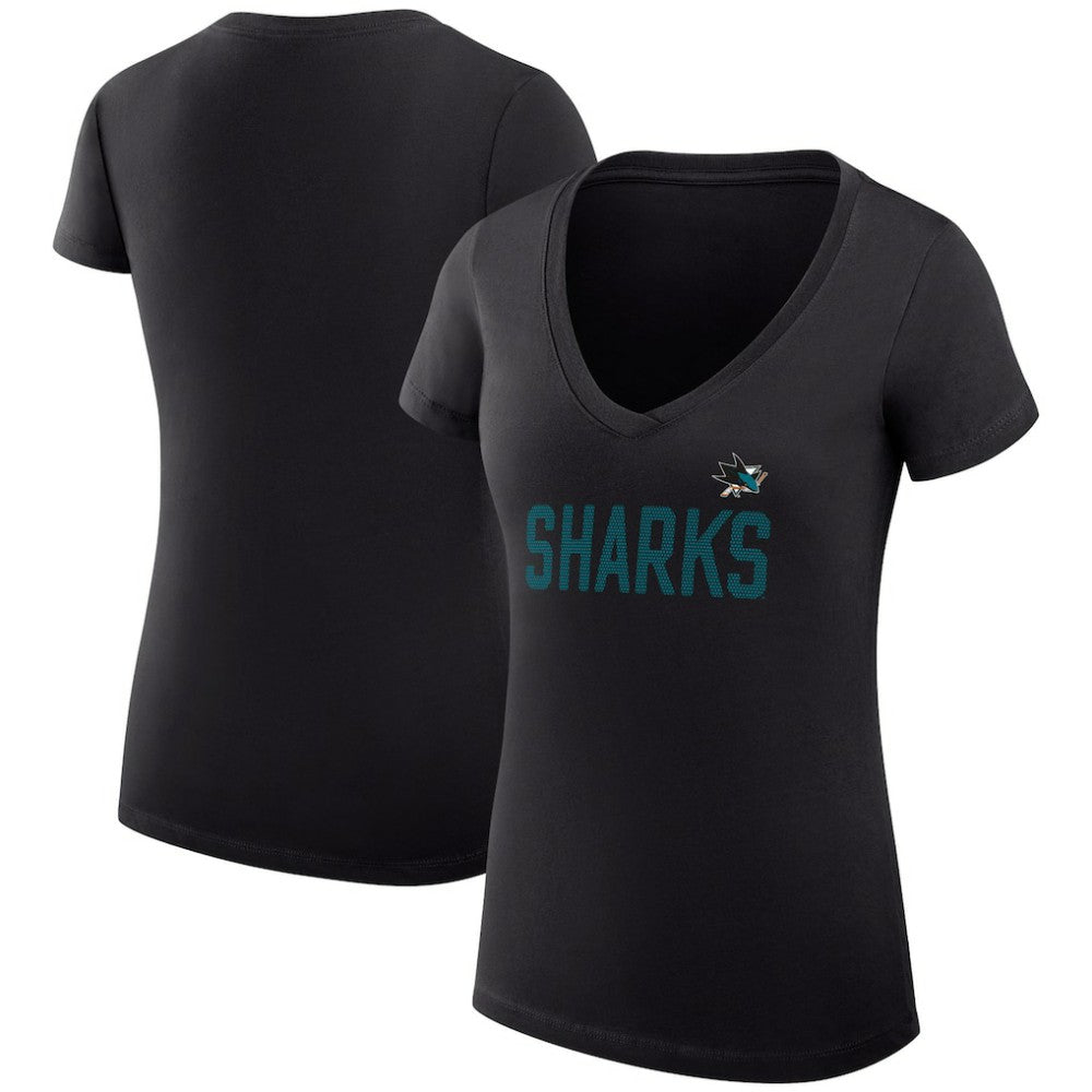 San Jose Sharks G-III 4Her by Carl Banks Women's Super-Slim Fit Lightweight Dot Print Team V-Neck T-Shirt - NHL T-shirts