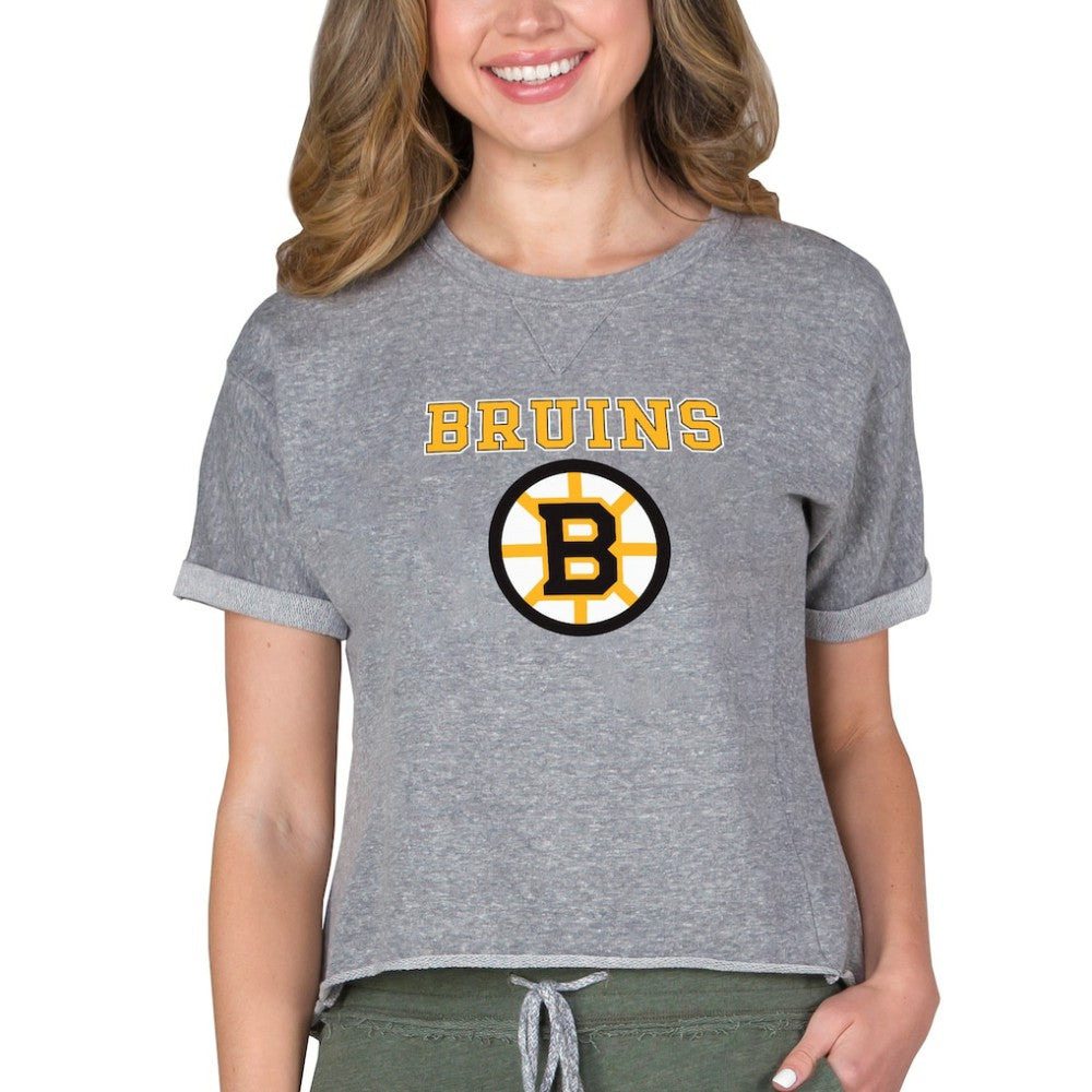 Boston Bruins Concepts Sport Women's Tri-Blend Mainstream Terry Short Sleeve Sweatshirt Top - NHL Sweatshirts