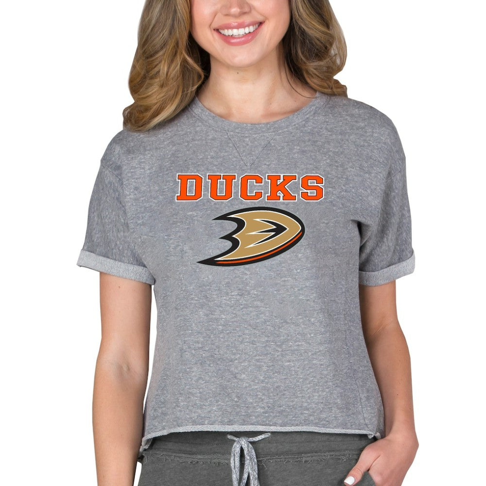 Anaheim Ducks Concepts Sport Women's Tri-Blend Mainstream Terry Short Sleeve Sweatshirt Top - NHL Sweatshirts