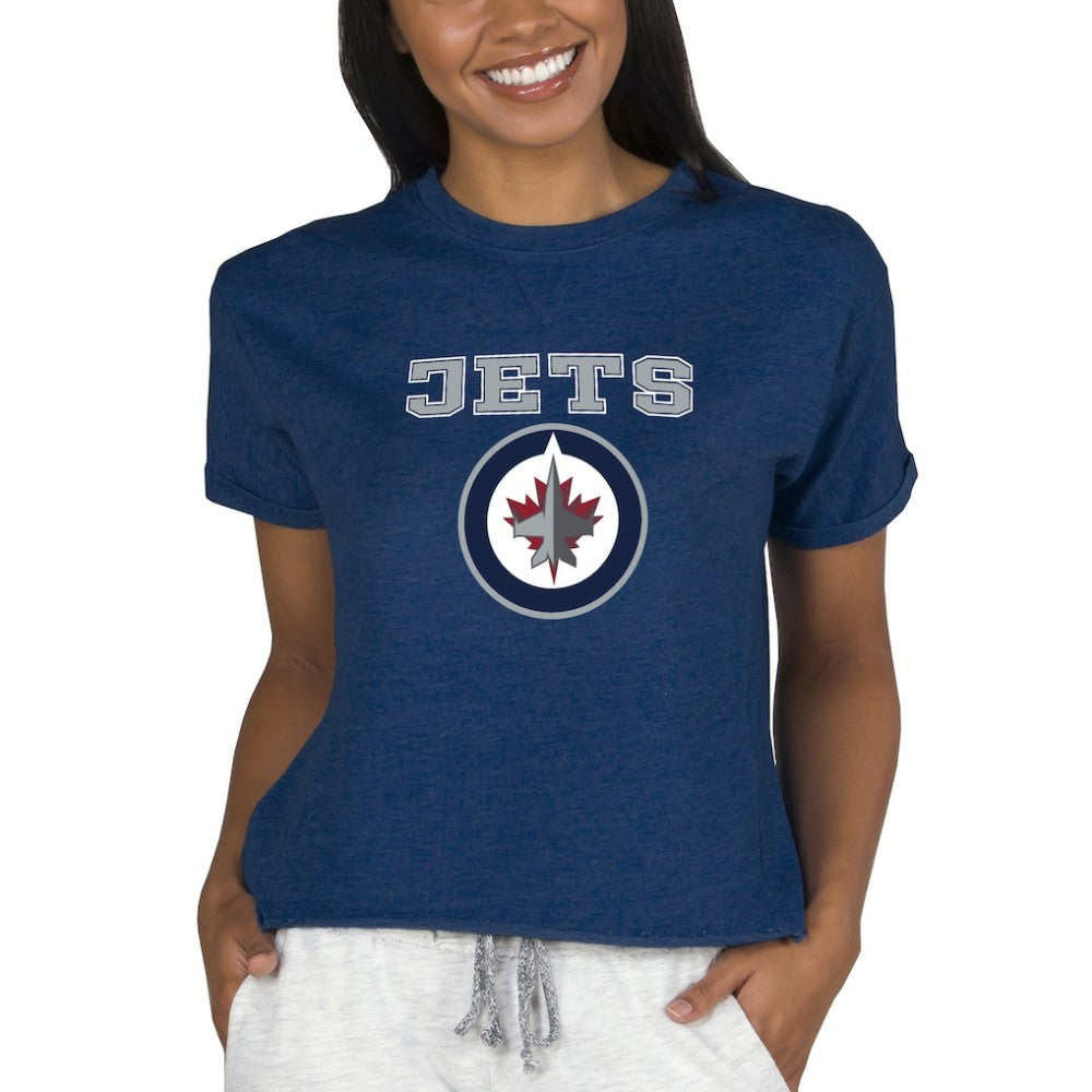 Winnipeg Jets Concepts Sport Women's Tri-Blend Mainstream Terry Short Sleeve Sweatshirt Top - NHL Sweatshirts