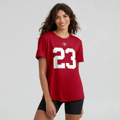 San Francisco 49ers Christian McCaffrey Women's Player Name & Number T-Shirt | NFL Outlet