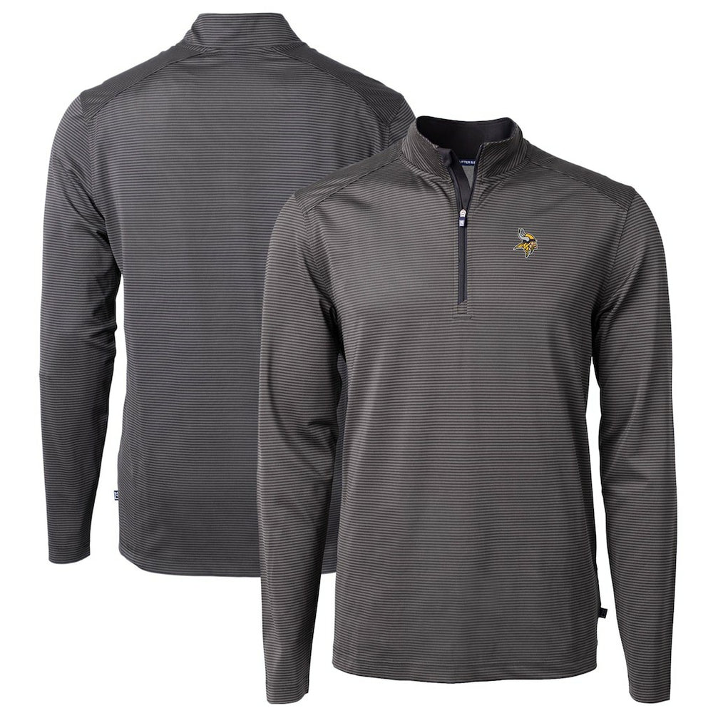 Minnesota Vikings Cutter & Buck Virtue Eco Pique Micro Stripe Recycled Quarter-Zip Pullover Top | NFL Online