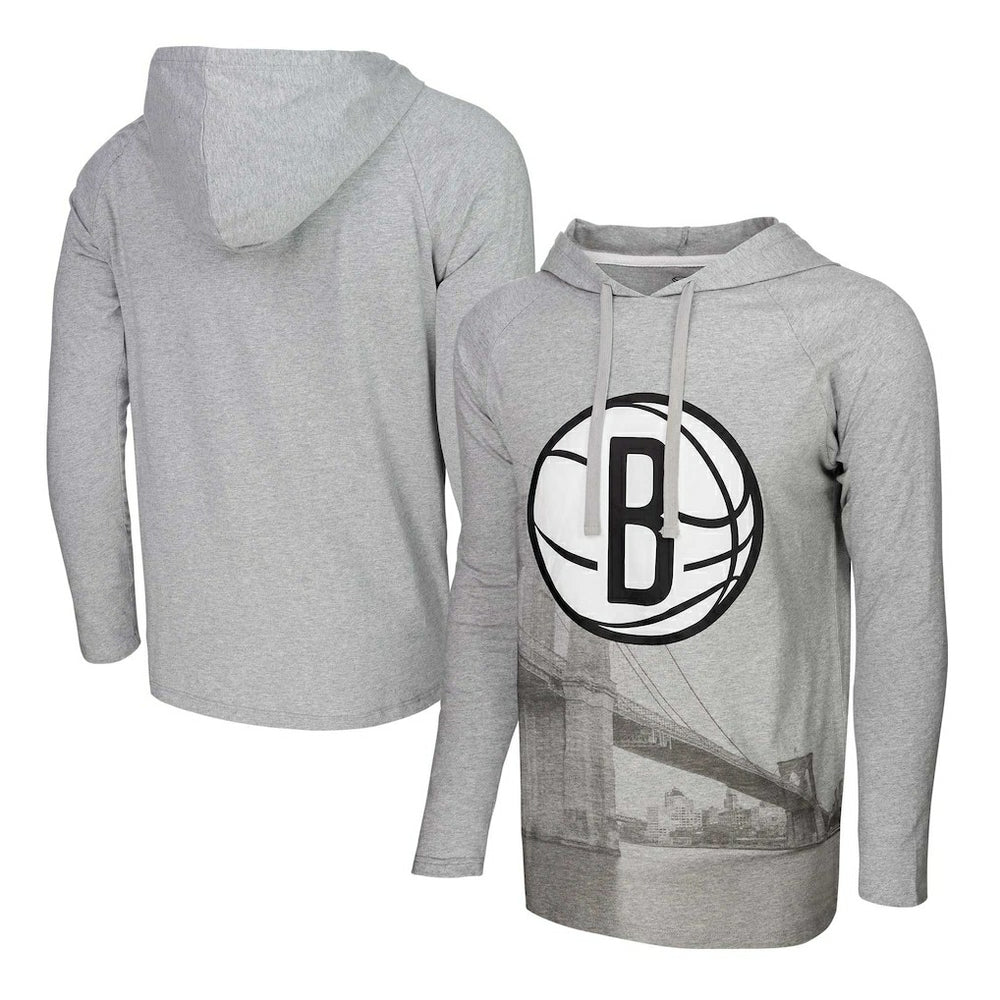 Heather Gray Brooklyn Nets Stadium Essentials Atrium Raglan Long Sleeve Hoodie T-Shirt | NBA