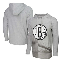 Heather Gray Brooklyn Nets Stadium Essentials Atrium Raglan Long Sleeve Hoodie T-Shirt | NBA