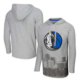 Heather Gray Dallas Mavericks Stadium Essentials Atrium Raglan Long Sleeve Hoodie T-Shirt sale | NBA