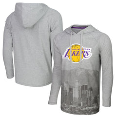 Heather Gray Los Angeles Lakers Stadium Essentials Atrium Raglan Long Sleeve Hoodie T-Shirt | NBA