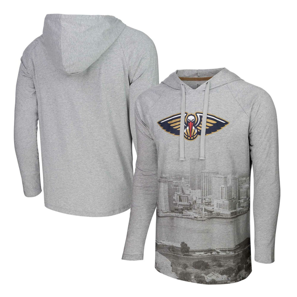 Heather Gray New Orleans Pelicans Stadium Essentials Atrium Raglan Long Sleeve Hoodie T-Shirt | NBA