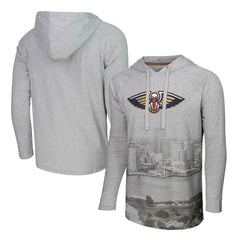 Heather Gray New Orleans Pelicans Stadium Essentials Atrium Raglan Long Sleeve Hoodie T-Shirt | NBA