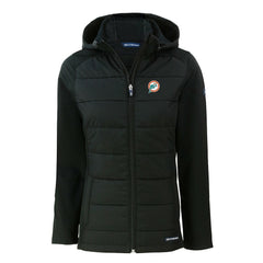 Miami Dolphins Cutter & Buck Women's Throwback Evoke Hybrid Eco Softshell Recycled Full-Zip Hoodie Jacket | NFL New